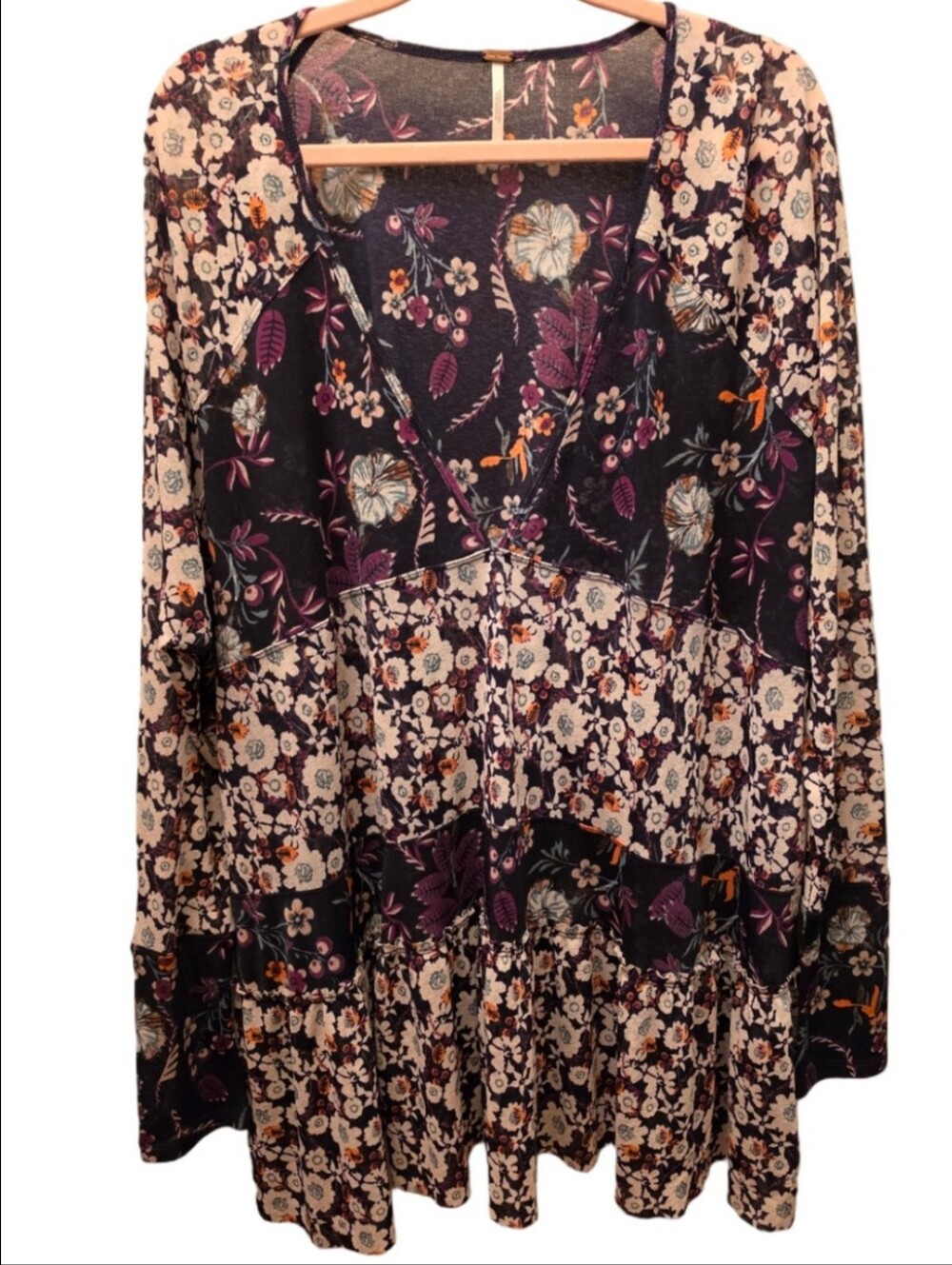 Free People Floral Patchwork Tiered Babydoll Tunic Dress Oversized Boho